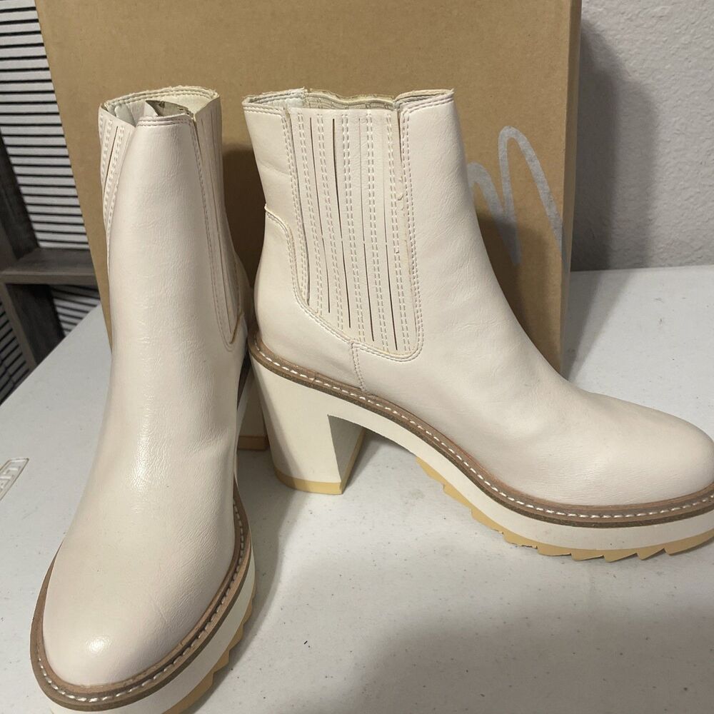 Miracle miles Women's Ivory Faux Leather Jessica Boots Shoes Size 8
